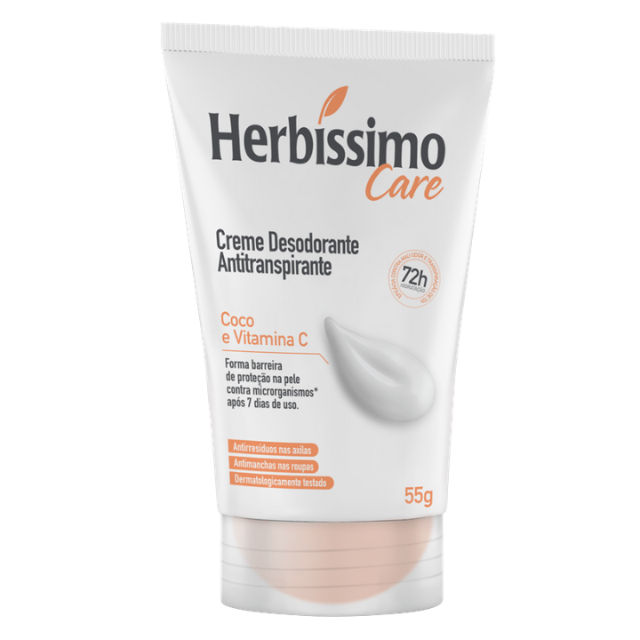 Herbíssimo Care Coconut & Vitamin C Cream Deodorant 55g Front – Buy now at MKPBR.COM – Worldwide Shipping