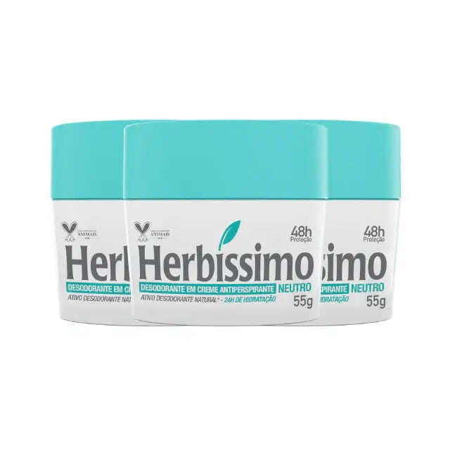 Herbíssimo Neutral Antiperspirant Cream Deodorant Kit 3 Units – 48H Protection – Buy now at MKPBR.COM – Worldwide Shipping