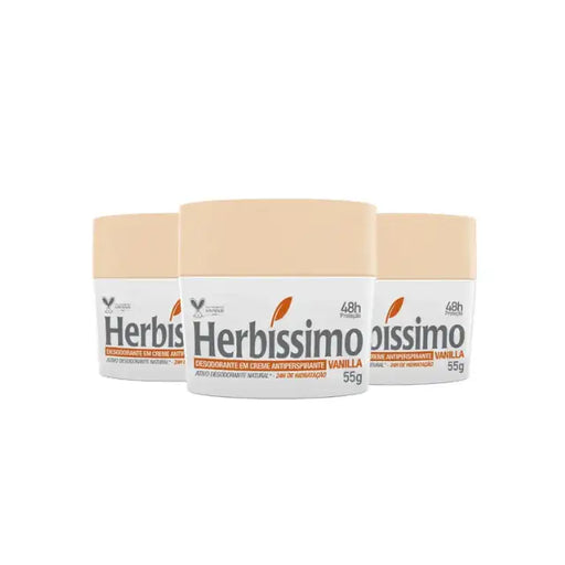 Herbíssimo Vanilla Antiperspirant Cream Deodorant Kit 3 Units – 48H Protection – Buy now at MKPBR.COM – Worldwide Shipping