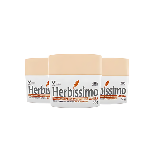 Herbíssimo Vanilla Antiperspirant Cream Deodorant Kit 3 Units – 48H Protection – Buy now at MKPBR.COM – Worldwide Shipping