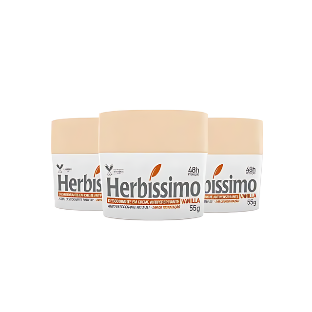 Herbíssimo Vanilla Antiperspirant Cream Deodorant Kit 3 Units – 48H Protection – Buy now at MKPBR.COM – Worldwide Shipping