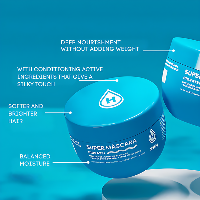 Hidratei Super Mask for deep hydration, frizz prevention, and shine – Buy now at MKPBR.COM – Worldwide Shipping
