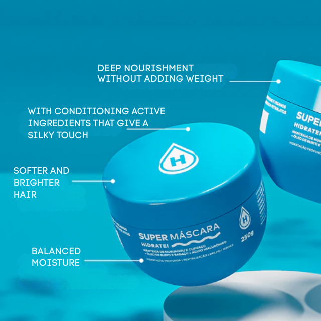 Hidratei Super Mask for deep hydration, frizz prevention, and shine – Buy now at MKPBR.COM – Worldwide Shipping