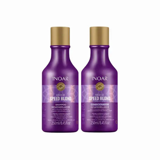 Inoar Speed Blond Kit Duo: Violet Toning Shampoo & Conditioner 8.45 fl oz each for blonde & gray hair – Buy now at MKPBR.COM – Worldwide Shipping