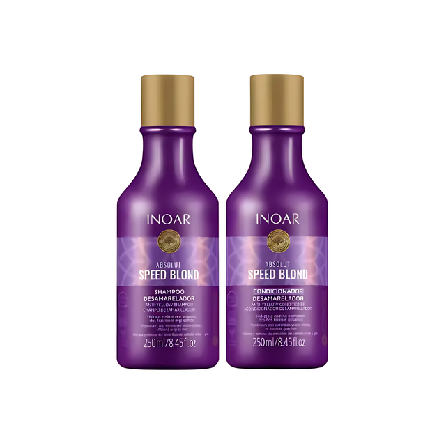 Inoar Speed Blond Kit Duo: Violet Toning Shampoo & Conditioner 8.45 fl oz each for blonde & gray hair – Buy now at MKPBR.COM – Worldwide Shipping