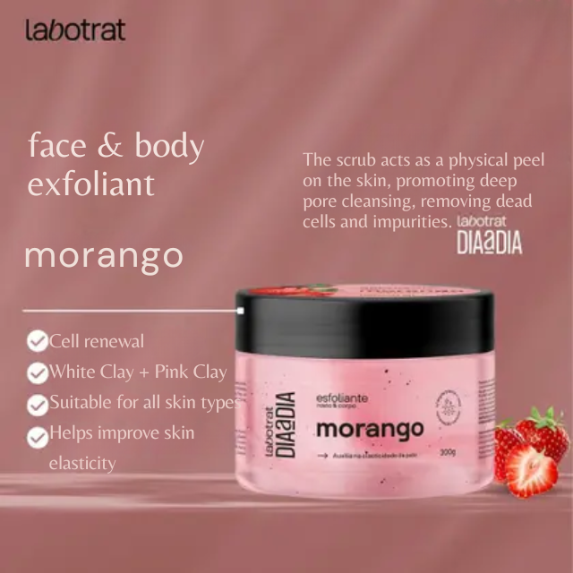 Labotrat Strawberry Body Scrub and Moisturizer with Rosehip Oil for skin renewal – Buy now at MKPBR.COM – Worldwide Shipping
