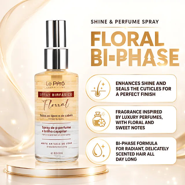 Le Prö Bifásico Floral Shine & Perfume Hair Spray 2.03 fl oz (60 ml) Brazilian Biphasic Mist – Buy now at MKPBR.COM – Worldwide Shipping
