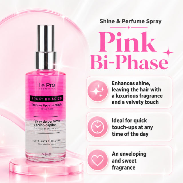 Le Prö Bifásico Pink Shine & Perfume Hair Spray 2.03 fl oz (60 ml) Brazilian Biphasic Mist – Buy now at MKPBR.COM – Worldwide Shipping