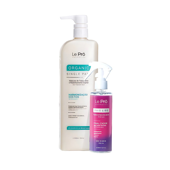 Le Prö Organic Treatment Mask 1L + Mais Liso Smoothing Finisher Brazilian hair care kit – full kit packaging – Buy now at MKPBR.COM – Worldwide Shipping