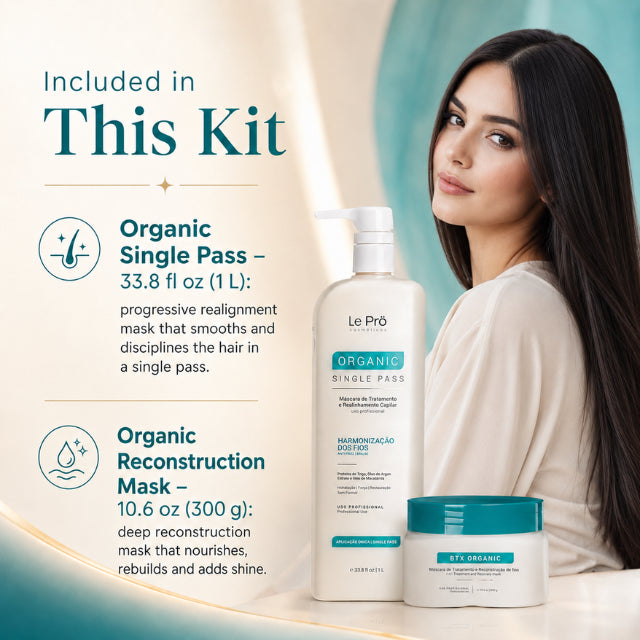 Le Prö Organic Single Pass 1L + Masque de reconstruction biologique 300g – Kit de soins capillaires brésilien – Ensemble de 2 pièces