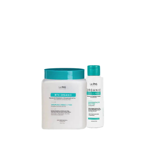 Le Prö Organic Single Pass 110ml + Organic Reconstruction Mask 1kg Brazilian hair care kit – full kit packaging – Buy now at MKPBR.COM – Worldwide Shipping