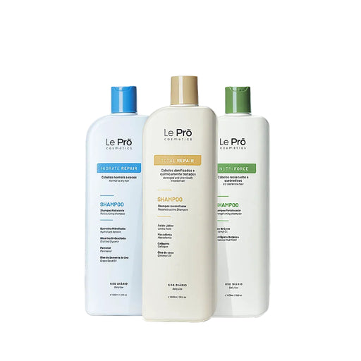 Le Prö Hair Care Schedule shampoo kit with three 1L Brazilian shampoos – Buy now at MKPBR.COM – Worldwide Shipping