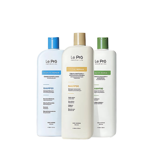 Le Prö Hair Care Schedule shampoo kit with three 1L Brazilian shampoos – Buy now at MKPBR.COM – Worldwide Shipping