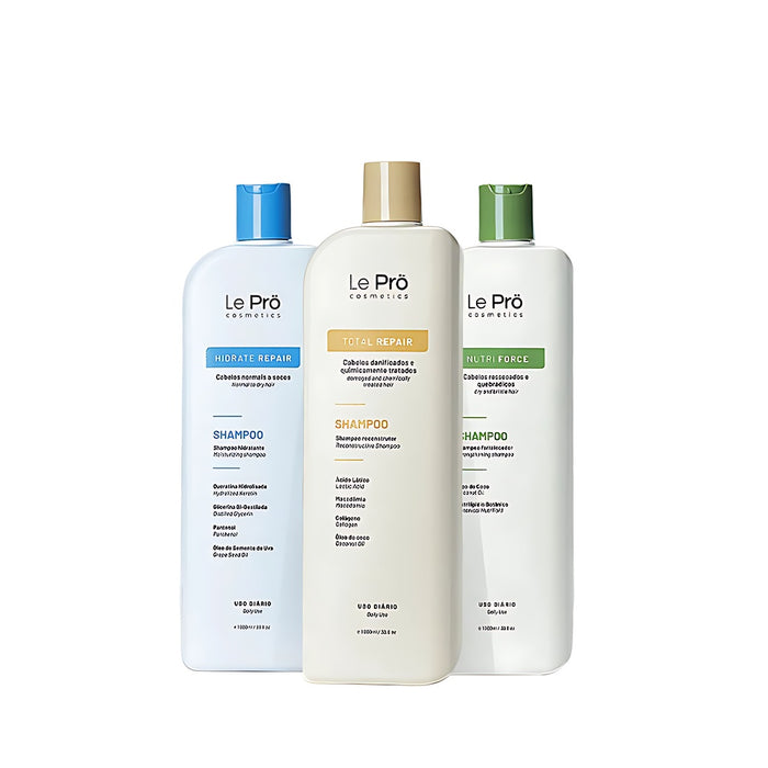 Le Prö Hair Care Schedule shampoo kit with three 1L Brazilian shampoos – Buy now at MKPBR.COM – Worldwide Shipping