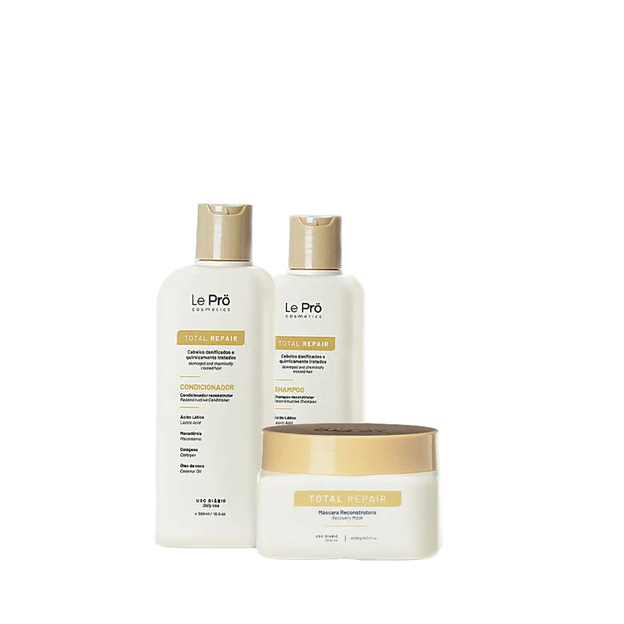 Le Prö Total Repair Brazilian hair kit with shampoo, conditioner and mask – Buy now at MKPBR.COM – Worldwide Shipping
