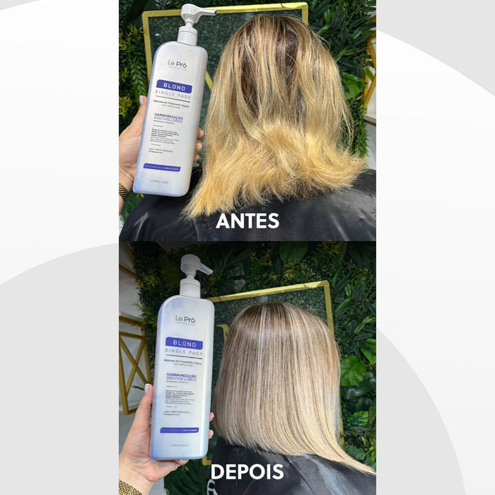 Le Pro Blond Single Pass 1 L anti frizz mask for tinted blonde hair packaging detail – Buy now at MKPBR.COM – Worldwide Shipping