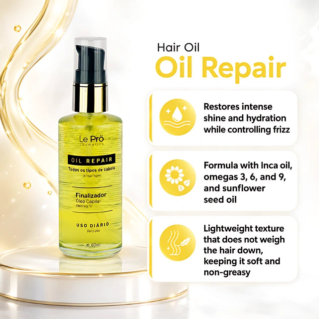 Le Prö Oil Repair Nourishing Hair Oil 2.03 fl oz (60 ml) Brazilian Finishing Oil – Buy now at MKPBR.COM – Worldwide Shipping