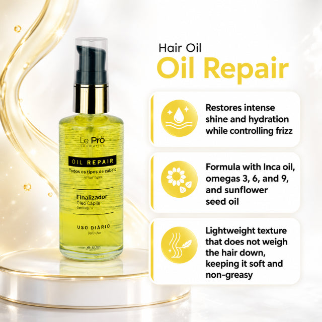 Le Prö Oil Repair Nourishing Hair Oil 2.03 fl oz (60 ml) Brazilian Finishing Oil – Buy now at MKPBR.COM – Worldwide Shipping