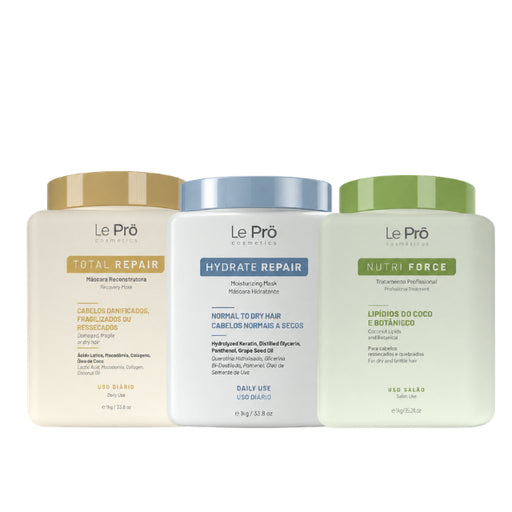 Le Prö Professional Hair Care Schedule Brazilian 3-Piece Kit with 1kg Masks – Buy now at MKPBR.COM – Worldwide Shipping