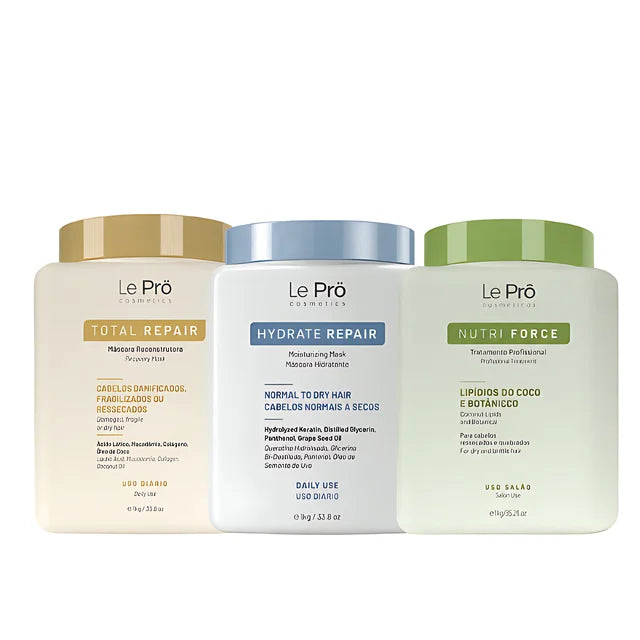 Le Prö Professional Hair Care Schedule Brazilian 3-Piece Kit with 1kg Masks – Buy now at MKPBR.COM – Worldwide Shipping
