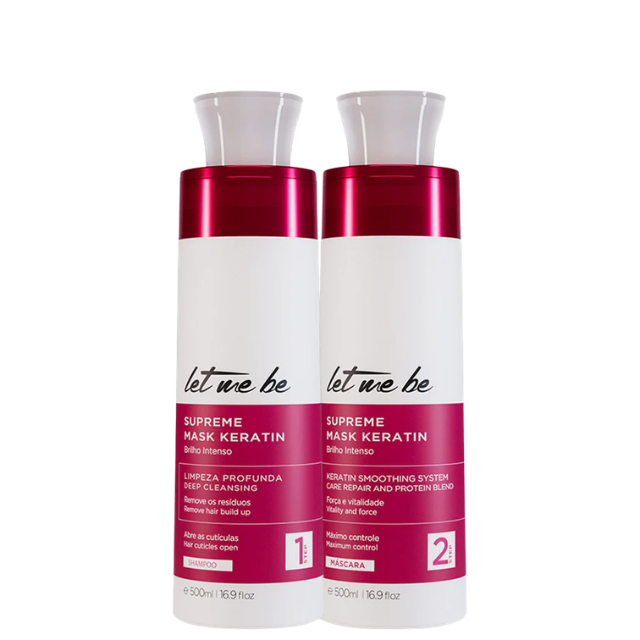 Let Me Be Supreme Keratin Kit Step 1 and 2 in 16.9 fl oz (500ml) for deep hair reconstruction – Buy now at MKPBR.COM – Worldwide Shipping