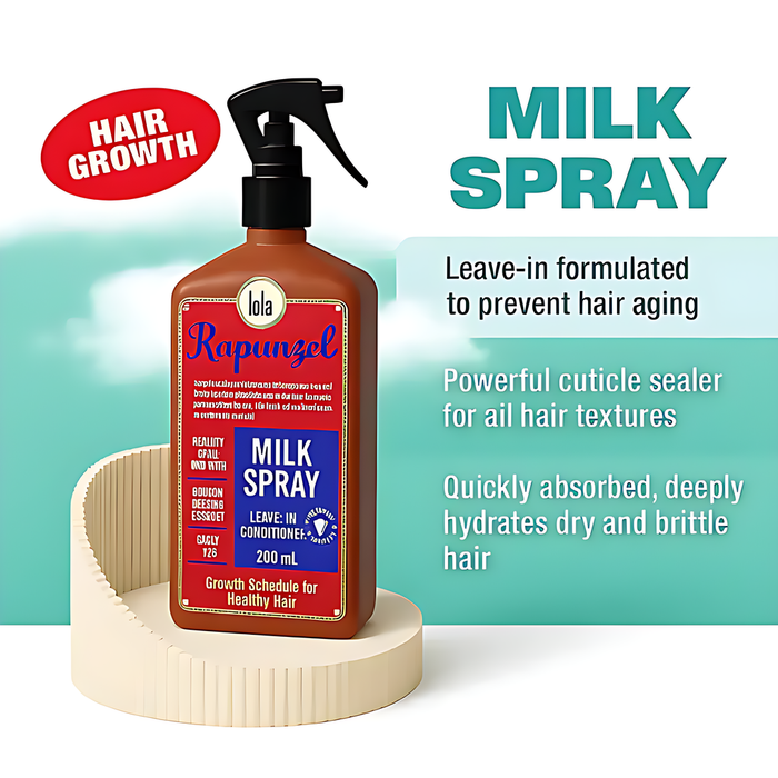 Lola From Rio Rapunzel Spray Leave-in de Leche – Acondicionador Hidratante para el Cabello, Vegano, Libre de Crueldad, 250ml (8.45 fl oz)