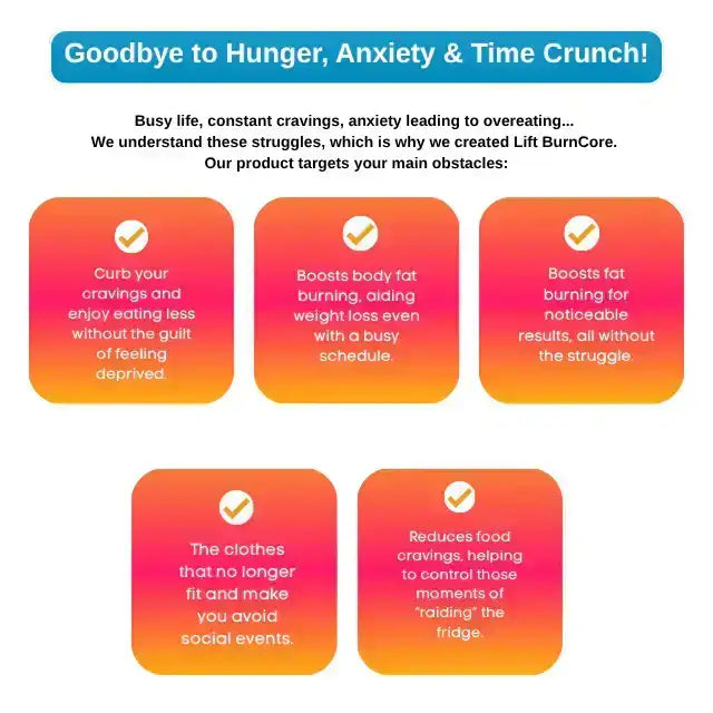 Lift BurnCore Natural Weight Management Support Supplement offering solutions for hunger, anxiety, and cravings – Buy now at MKPBR.COM – Worldwide Shipping
