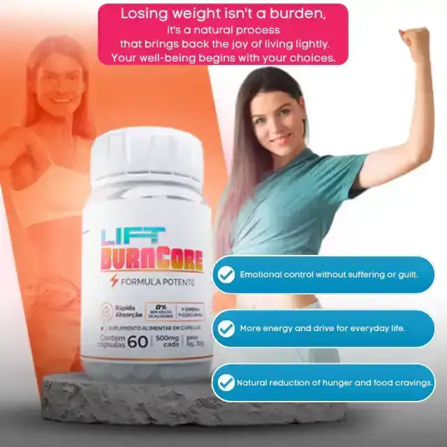 Lift BurnCore Natural Weight Management Support Supplement with women, highlighting benefits like emotional control and increased energy – Buy now at MKPBR.COM – Worldwide Shipping