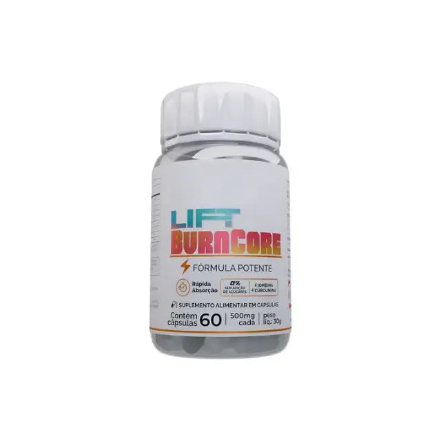 Frontal view of Lift BurnCore Natural Weight Management Support Supplement bottle, containing 60 powerful capsules – Buy now at MKPBR.COM – Worldwide Shipping