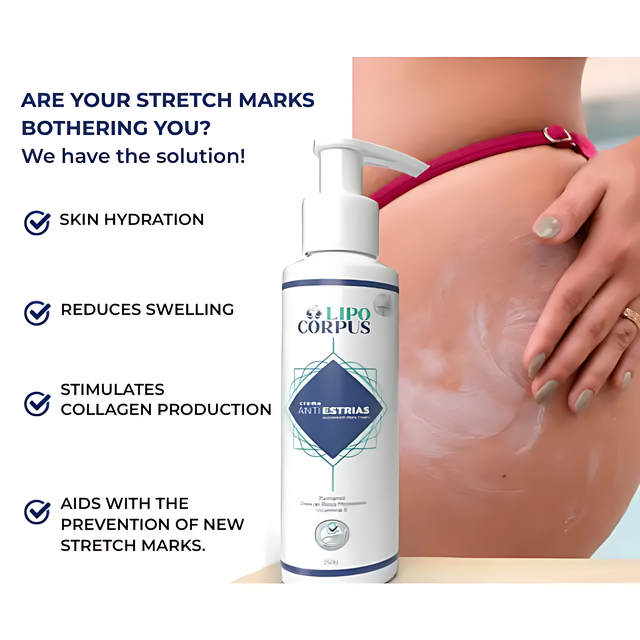 Lipo Corpus Anti-Stretch Mark Cream 8.82 oz (250g) – Stimulates natural collagen production – Buy now at MKPBR.COM – Worldwide Shipping
