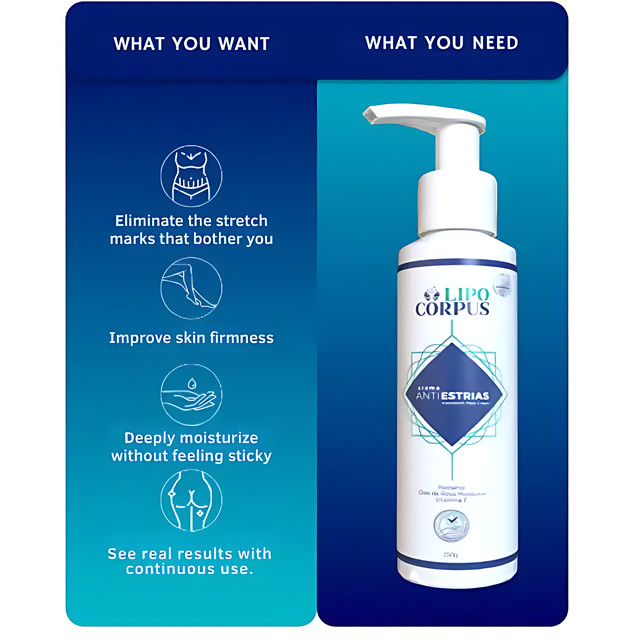Lipo Corpus Anti-Stretch Mark Cream 8.82 oz (250g) – Achieve visible results fast – Buy now at MKPBR.COM – Worldwide Shipping