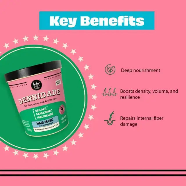 Lola From Rio Densidade Restorative Hair Mask key benefits: deep nourishment, boosts density, volume, and resilience – Buy now at MKPBR.COM – Worldwide Shipping