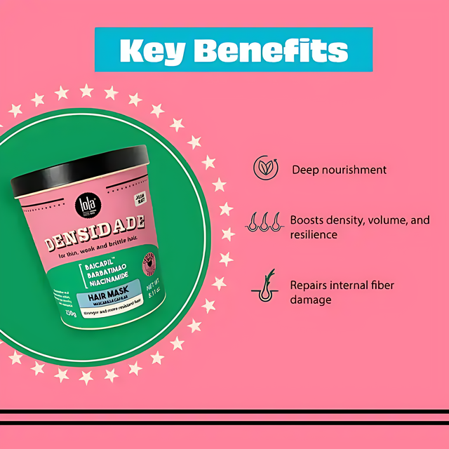 Lola From Rio Densidade Restorative Hair Mask key benefits: deep nourishment, boosts density, volume, and resilience – Buy now at MKPBR.COM – Worldwide Shipping