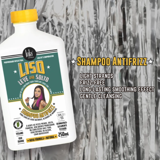Lola from rio liso, leve e solto anti-frizz shampoo brazilian hair care marine ingredients–buy now at mkpbr.com–worldwide shipping