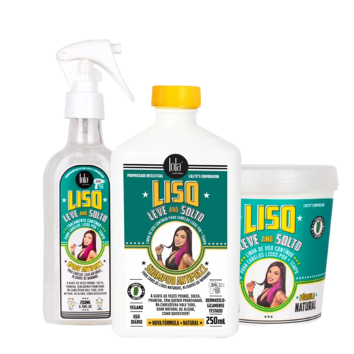 Lola from rio liso, leve e solto complete anti-frizz kit shampoo mask spray set–buy now at mkpbr.com–worldwide shipping