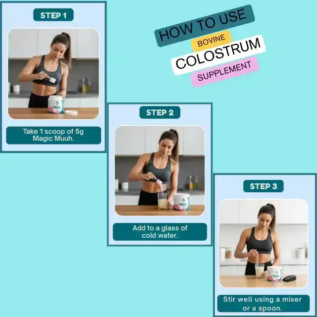 Magic Muuh Bovine Colostrum & Creatine Wellness Powder - Pink Lemonade - Simple steps for preparing your delicious wellness drink – Buy now at MKPBR.COM – Worldwide Shipping