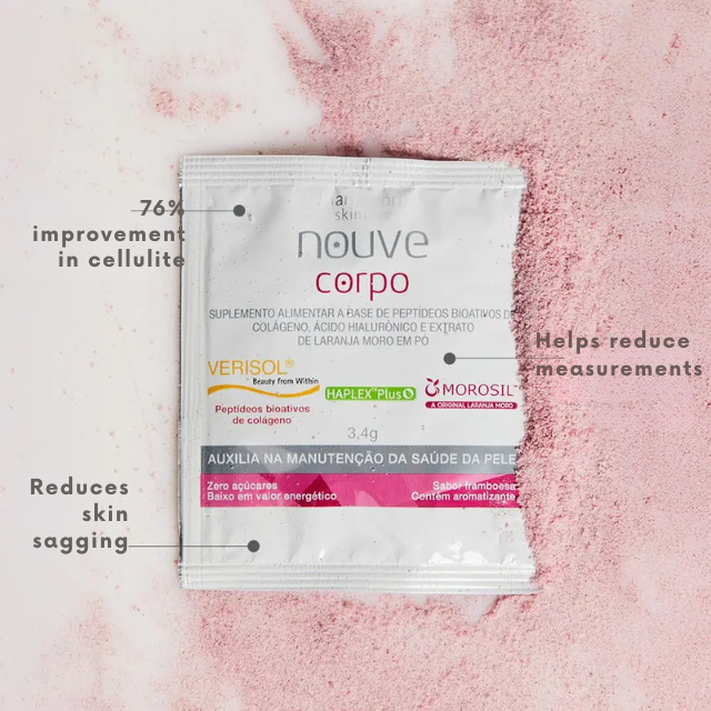 Individual sachet of Mantecorp Nouve Corpo body contouring supplement – Buy now at MKPBR.COM – Worldwide Shipping
