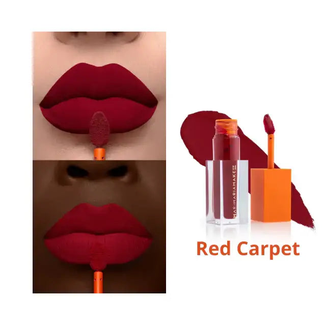 Mari Maria Makeup Creamy Matte Liquid Lipstick Red Carpet - A medium red with a pinkish, burgundy undertone for classic glamour – Buy now at MKPBR.COM – Worldwide Shipping