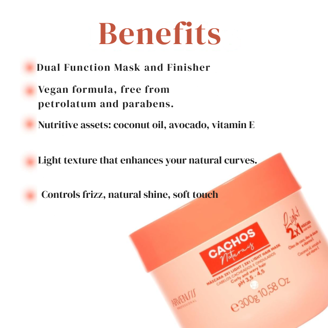 Arvensis Máscara 2x1 Light 300g lightweight treatment and leave-in finisher for waves and curls – Buy now at MKPBR.COM – Worldwide Shipping