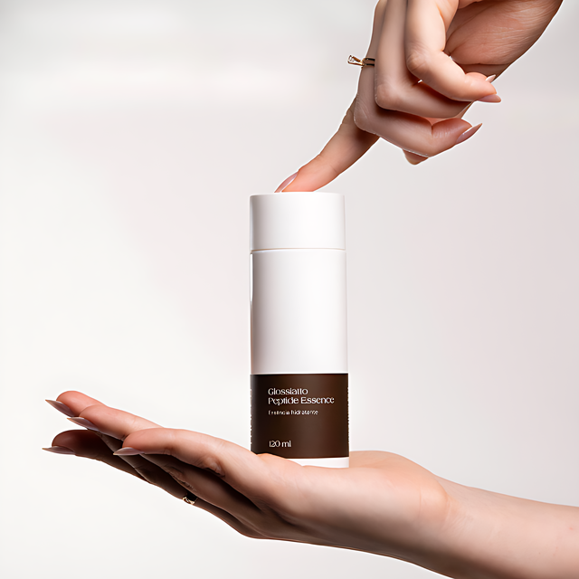 Mocca Beauty Glossiatto Peptide Essence Hydrating Facial Essence for Skin Barrier Support + Glow – 4.06 fl oz (120 mL) – Bottle angled view for product detail – Buy now at MKPBR.COM – Worldwide Shipping
