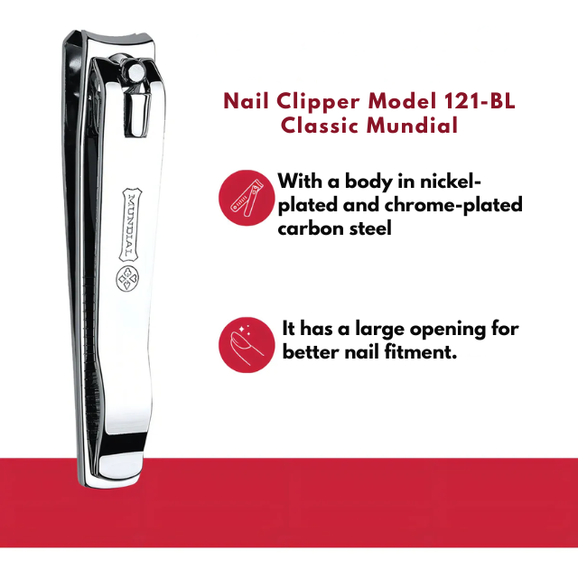 Mundial Classic 121 BL Large Nail Clipper clean precise cuts – Buy now at MKPBR.COM – Worldwide Shipping