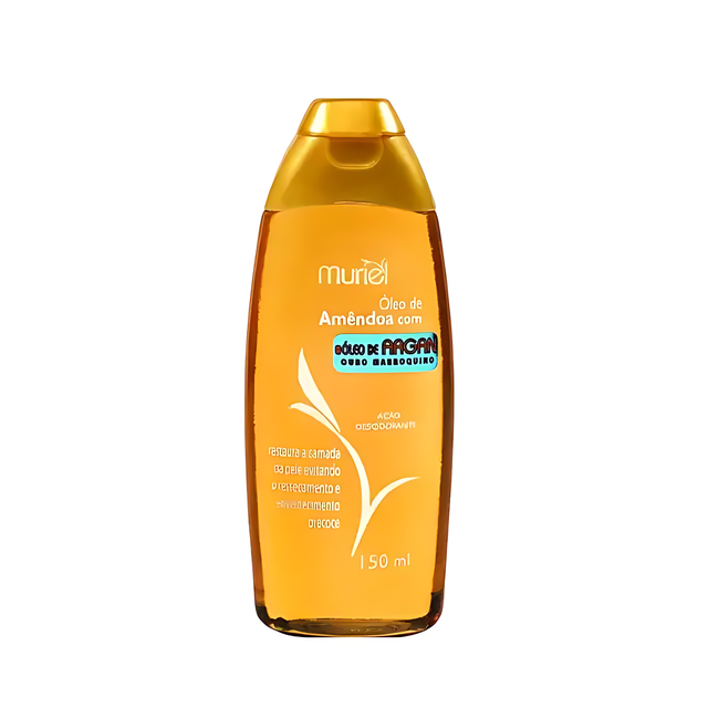 Muriel Almond & Argan Body Oil | Restorative, Anti-Aging & Protective Elixir | 5.07 fl oz (150ml) - Front view of the product packaging, highlighting its key features and elegant design – Buy now at MKPBR.COM – Worldwide Shipping