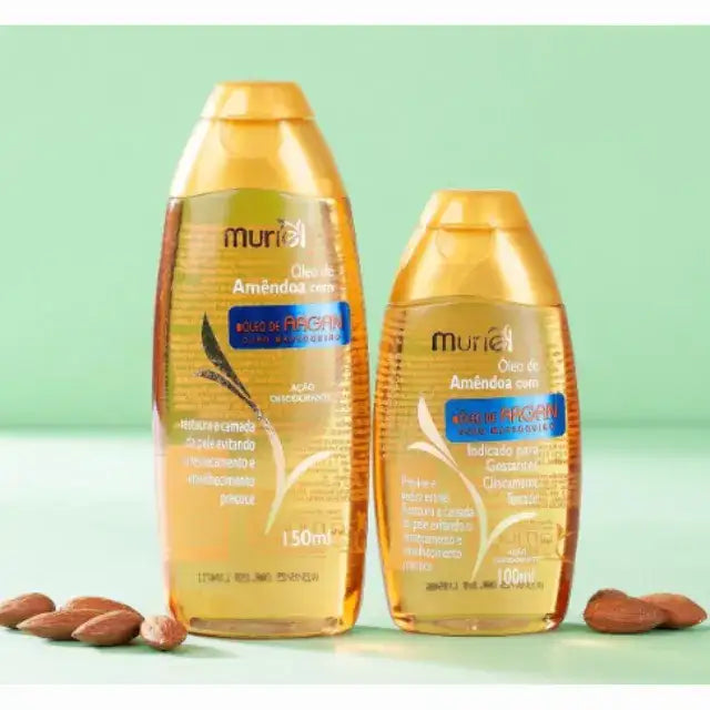 Muriel Almond & Argan Body Oil | Skin Health | 5.07 fl oz (150ml) - View highlighting ingredient information, focusing on its skin-enhancing properties – Buy now at MKPBR.COM – Worldwide Shipping
