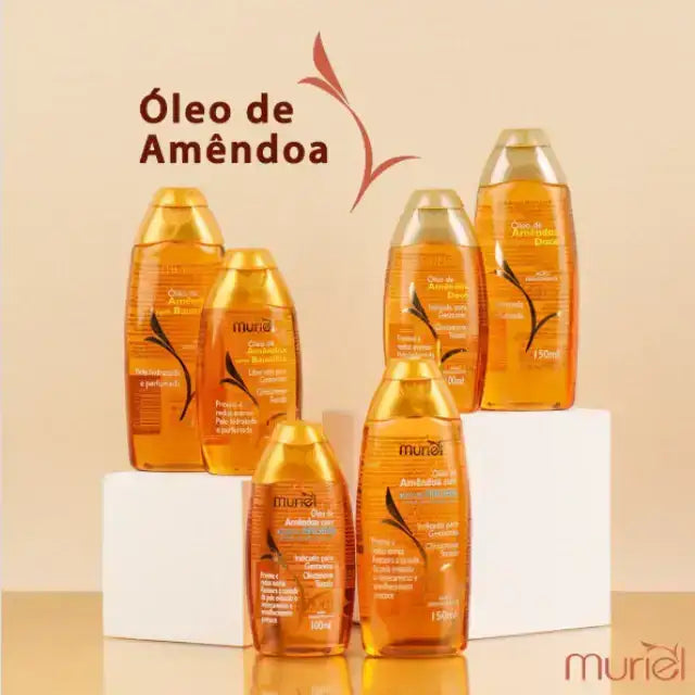 Muriel Almond Body Oil | Hydrating & Sensual Skin Elixir | 5.07 fl oz (150ml) - Display of Muriel Almond Oil variants, including vanilla, showcasing different sizes for luxurious hydration – Buy now at MKPBR.COM – Worldwide Shipping
