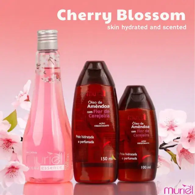 Muriel Almond & Cherry Blossom Body Oil | Delicate Fragrance | 3.38 fl oz (100ml) - Detailed shot of the label, showcasing its enchanting scent – Buy now at MKPBR.COM – Worldwide Shipping
