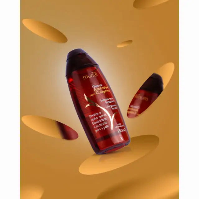 Muriel Almond & Collagen Body Oil | Hydrating & Firming Skin Elixir | 3.38 fl oz (100ml) - Bottle surrounded by mirrors – Buy now at MKPBR.COM – Worldwide Shipping
