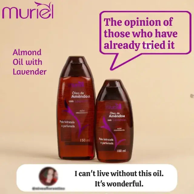 Muriel Almond & Lavender Body Oil | Relaxing Fragrance | 3.38 fl oz (100ml) - Detailed shot of the label, showcasing its calming scent – Buy now at MKPBR.COM – Worldwide Shipping
