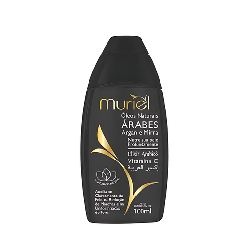 Muriel Arabian Natural Oils Body Oil (Argan & Myrrh) | Exotic Hydration, Elasticity & Protective Elixir | 3.38 fl oz (100ml) - Front view of the product packaging, highlighting its key features and elegant design – Buy now at MKPBR.COM – Worldwide Shipping