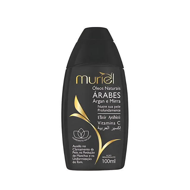 Muriel Arabian Natural Oils Body Oil (Argan & Myrrh) | Exotic Hydration, Elasticity & Protective Elixir | 3.38 fl oz (100ml) - Front view of the product packaging, highlighting its key features and elegant design – Buy now at MKPBR.COM – Worldwide Shipping