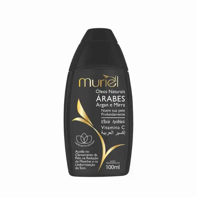 Muriel Arabian Natural Oils Body Oil (Argan & Myrrh) | Exotic Hydration, Elasticity & Protective Elixir | 3.38 fl oz (100ml) - Front view of the product packaging, highlighting its key features and elegant design – Buy now at MKPBR.COM – Worldwide Shipping